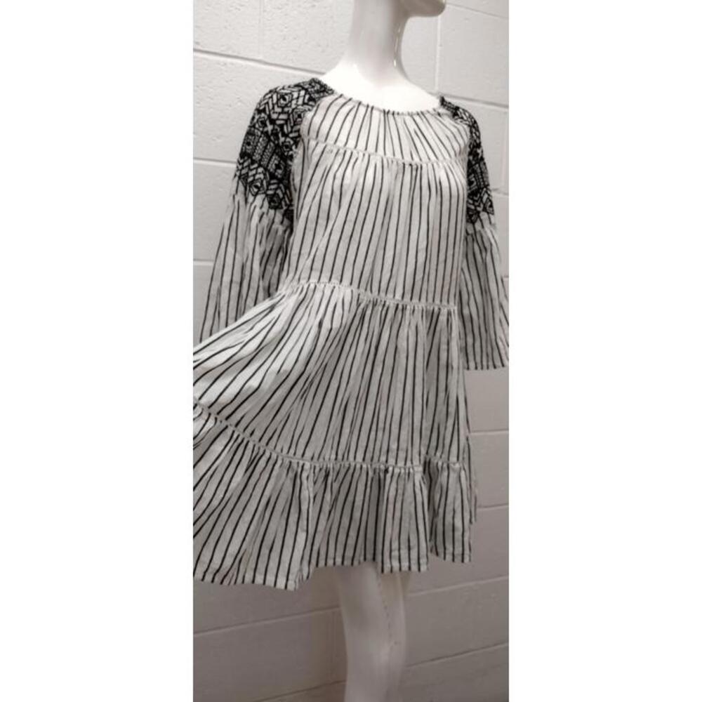 Free People XS Bohemian Dress Indian Style Backless Tasseled Black White Pattern
